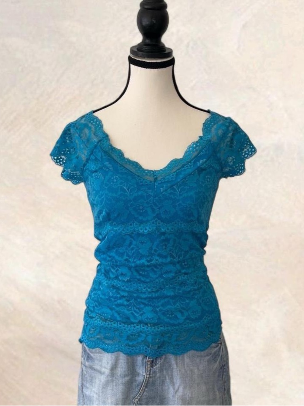 Le Chateau Teal Lace Blouse